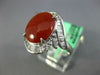 ESTATE WIDE 4.0CT DIAMOND & AAA RED JADEITE 14KT WHITE GOLD OVAL HEART LOVE RING