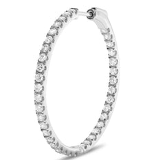 ESTATE 1.50CT DIAMOND 14K WHITE GOLD 3D CLASSIC INSIDE OUT HOOP HANGING EARRINGS