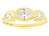 ESTATE .70CT DIAMOND 14K YELLOW GOLD OVAL 3 STONE BEZEL FILIGREE ENGAGEMENT RING