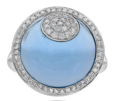 ESTATE 9.16CT DIAMOND & AAA BLUE TOPAZ 14KT WHITE GOLD 3D CIRCULAR FUN RING