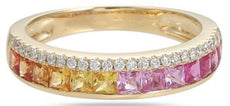 1.37CT DIAMOND & AAA MULTI COLOR SAPPHIRE 14KT YELLOW GOLD PRINCESS & ROUND RING
