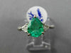 ESTATE 1.65CT DIAMOND & AAA COLOMBIAN EMERALD PLATINUM 3 STONE ENGAGEMENT RING