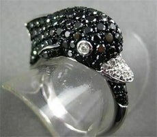 ESTATE WIDE 2.04CT BLACK & WHITE DIAMOND 14K WHITE GOLD DOLPHIN FUN RING AMAZING
