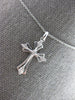 ESTATE .03CT DIAMOND 14KT WHITE GOLD 3D CLASSIC FILIGREE CROSS FLOATING PENDANT