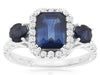2.85CT DIAMOND & AAA SAPPHIRE 14K WHITE GOLD EMERALD CUT & ROUND ENGAGEMENT RING