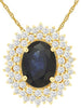LARGE 1.8CT DIAMOND & AAA SAPPHIRE OVAL & ROUND 14KT YELLOW GOLD FLOWER PENDANT