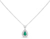 ESTATE .83CT DIAMOND & AAA PEAR SHAPE EMERALD 18KT WHITE GOLD TEAR DROP NECKLACE