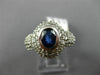 ESTATE WIDE 2.50CT DIAMOND & SAPPHIRE 14KT WHITE GOLD BEZEL HALO ENGAGEMENT RING