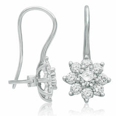 ESTATE 1.52CT DIAMOND 14KT WHITE GOLD CLASSIC FLOWER LEVERBACK HANGING EARRINGS