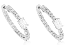 1.07CT DIAMOND 14KT WHITE GOLD ROUND & EMERALD CUT INSIDE OUT HANGING EARRINGS