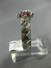 ANTIQUE .60CT OLD MINE DIAMOND & AAA RUBY 14KT WHITE GOLD 3D FLOWER RING #21685