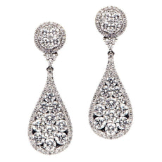 ESTATE LARGE 2.88CT DIAMOND 18K WHITE GOLD 3D CLUSTER TEAR DROP HANGING EARRINGS