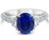 ESTATE 2.99CT DIAMOND & AAA SAPPHIRE PLATINUM OVAL SEMI ETERNITY ENGAGEMENT RING