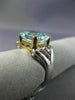 LARGE 3.32CT DIAMOND & AAA AQUAMARINE 14K 2 TONE GOLD TRIANGULAR ENGAGEMENT RING