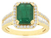 LARGE 3.15CT DIAMOND & AAA EMERALD 14KT YELLOW GOLD 3D EMERALD CUT & ROUND RING