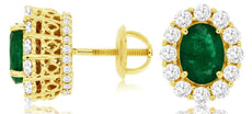 2.4CT DIAMOND & AAA EMERALD 14K YELLOW GOLD OVAL & ROUND SCREWBACK STUD EARRINGS