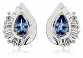 ESTATE 1.30CT DIAMOND & AAA TANZANITE 14KT WHITE GOLD CLASSIC TEAR DROP EARRINGS