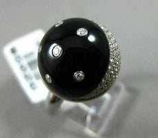 ESTATE WIDE 1.03CT DIAMOND & ONYX 14K WHITE GOLD 3D ROUND MOON & STAR LOVE RING