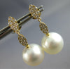 ESTATE LARGE .45CT DIAMOND & AAA SOUTH SEA PEARL 18KT YELLOW GOLD CLASSIC LEAF EARRINGS