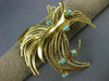 ESTATE LARGE AAA TURQUOISE 14KT YELLOW GOLD 3D CLASSIC ROPE LEAF BROOCH PIN