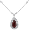 LARGE 3.64CT DIAMOND & AAA RUBY 18KT WHITE GOLD PEAR SHAPE DOUBLE HALO NECKLACE