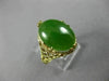 ANTIQUE LARGE AAA OVAL JADE 14KT YELLOW GOLD 3D OPEN FILIGREE LOVE RING #26092