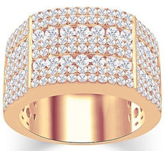 ESTATE LARGE 3.62CT DIAMOND 14KT ROSE GOLD 3D MULTI ROW SQUARE FUN UNISEX RING