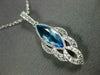 ESTATE 1.36CT DIAMOND & AAA BLUE TOPAZ 14KT WHITE GOLD 3D TEAR DROP LEAF PENDANT