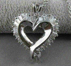 ESTATE 1.65CTW DIAMOND 14K WHITE GOLD OPEN 3D HEART PENDANT + CHAIN FG VVS #9889