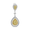 1.87CT WHITE & FANCY YELLOW DIAMOND 18KT 2 TONE GOLD TEAR DROP HANGING EARRINGS