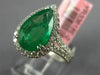 ESTATE 3.32CT DIAMOND & AAA EMERALD 18K WHITE GOLD 3D PEAR SHAPE ENGAGEMENT RING