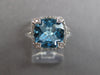 4.66CT DIAMOND & AAA BLUE TOPAZ 14KT WHITE GOLD CUSHION & ROUND ENGAGEMENT RING