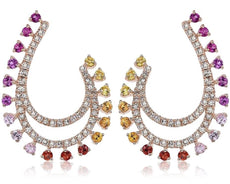 ESTATE 1.28CT ROUND DIAMOND & MULTI COLOR SAPPHIRE 14K ROSE PEAR SHAPE EARRINGS