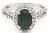 ESTATE 1.67CT DIAMOND & AAA TSAVORITE 18KT WHITE GOLD OVAL & ROUND CLASSIC RING
