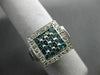 ESTATE LARGE .88CT WHITE & BLUE DIAMONDS 14KT WHITE GOLD SQUARE CLUSTER FUN RING
