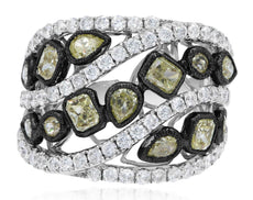 3.35CT WHITE & FANCY YELLOW MULTI SHAPE DIAMOND 18KT WHITE & BLACK GOLD 3D RING