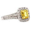 ESTATE LARGE 1.78CT WHITE & FANCY YELLOW DIAMOND 18K 2 TONE GOLD ENGAGEMENT RING
