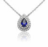 ESTATE .65CT DIAMOND & AAA SAPPHIRE 18KT WHITE GOLD 3D TEAR DROP HALO NECKLACE