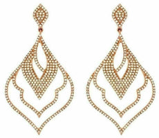 ESTATE LARGE 1.64CT DIAMOND 14KT ROSE GOLD 3D TEAR DROP CLASSIC HANGING EARRINGS