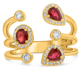 LARGE 1.14CT DIAMOND & AAA RUBY 14KT YELLOW GOLD MULTI SHAPE HALO BEZEL FUN RING