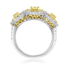 1.88CT WHITE & FANCY YELLOW DIAMOND 18K 2 TONE GOLD CUSHION & ROUND 3 STONE RING