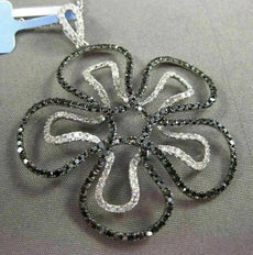 ESTATE MASSIVE 1.64CT WHITE & BLACK DIAMOND 18KT WHITE GOLD 3D FLOWER PENDANT
