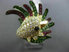 LARGE 2.03CT WHITE & BLACK DIAMOND & RUBY & TSAVORITE 18KT YELLOW GOLD BIRD RING