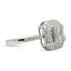 ESTATE LARGE .84CT ROUND & BAGUETTE DIAMOND 18KT WHITE GOLD PAVE ENGAGEMENT RING