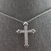 ESTATE .17CT DIAMOND 14KT WHITE GOLD 3D CLASSIC CROSS FLORAL FLOATING PENDANT