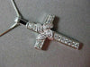 ANTIQUE .30CT ROUND DIAMOND 14KT WHITE GOLD FLOWER CROSS PENDANT & CHAIN #16276