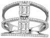 WIDE .85CT DIAMOND 18KT WHITE GOLD ROUND & BAGUETTE SEMI ETERNITY MULTI ROW RING