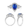 LARGE 2.20CT DIAMOND & AAA SAPPHIRE PLATINUM PEAR SHAPE 3 STONE ENGAGEMENT RING