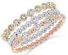 ESTATE WIDE .24CT DIAMOND 14KT TRI COLOR GOLD 3D BEZEL BEADED STACKABLE FUN RING