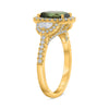 LARGE 3.21CT DIAMOND & AAA GREEN SAPPHIRE 18KT YELLOW GOLD OVAL ENGAGEMENT RING
